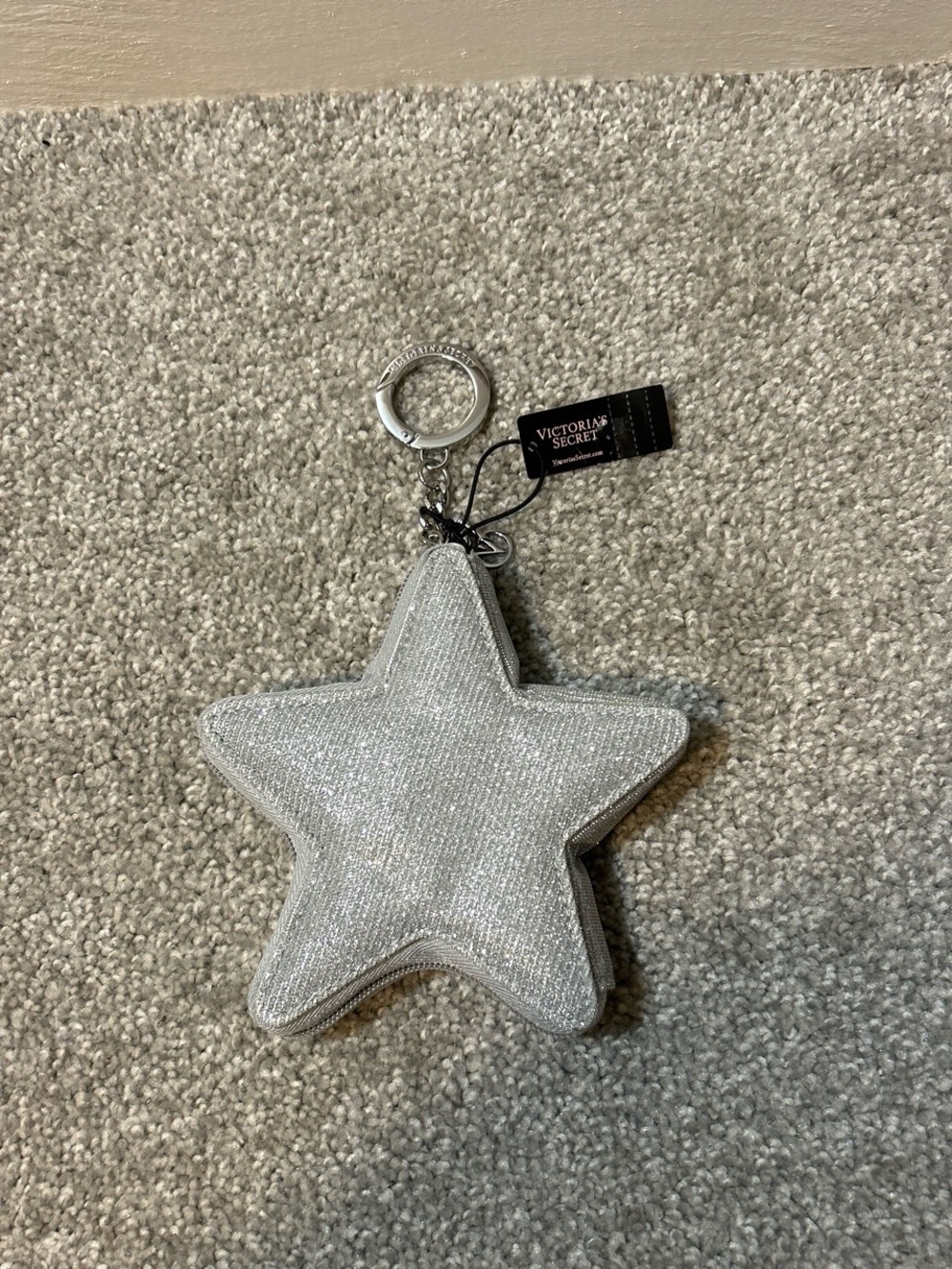 Victoria's Secret Silver Star Pouch Bag charm Keychain
